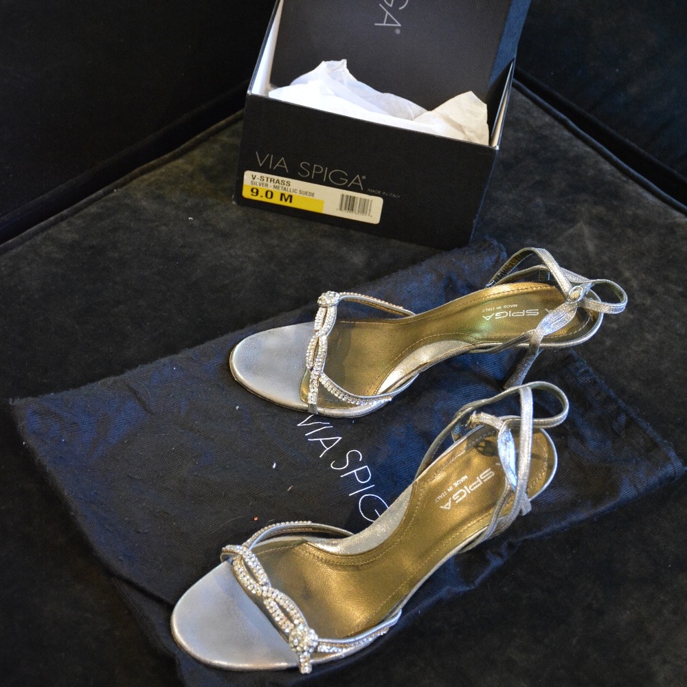 Via Spiga silver suede evening strappy sandals